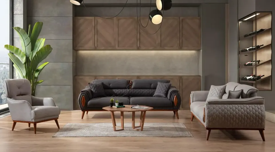 Roma Wooden Leg Sofa Set