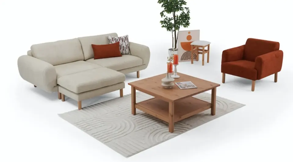 Timy Relax Cream Bohemian Corner Sofa Set