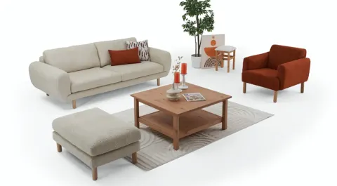 Timy Cream Bohemian Sofa Set