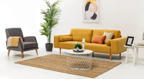 Autumn Yellow Wooden Leg Sofa Set