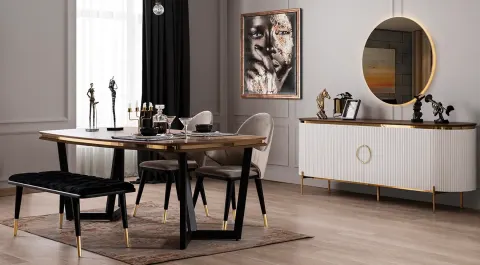 Tesla Gold Metal Leg Dining Room Set