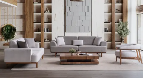 Koza Wooden Leg Sofa Set