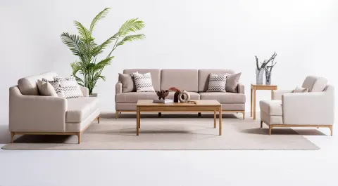 Oscar Wooden Leg Sofa Set