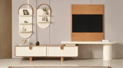 Capella Walnut Wooden Leg TV Unit
