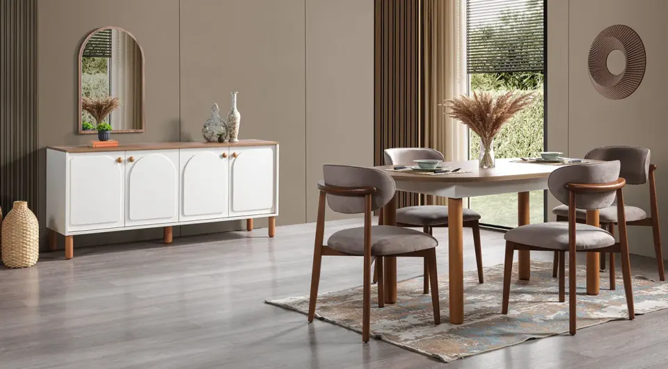 Parla Wooden Leg Bohemian Dining Room Set