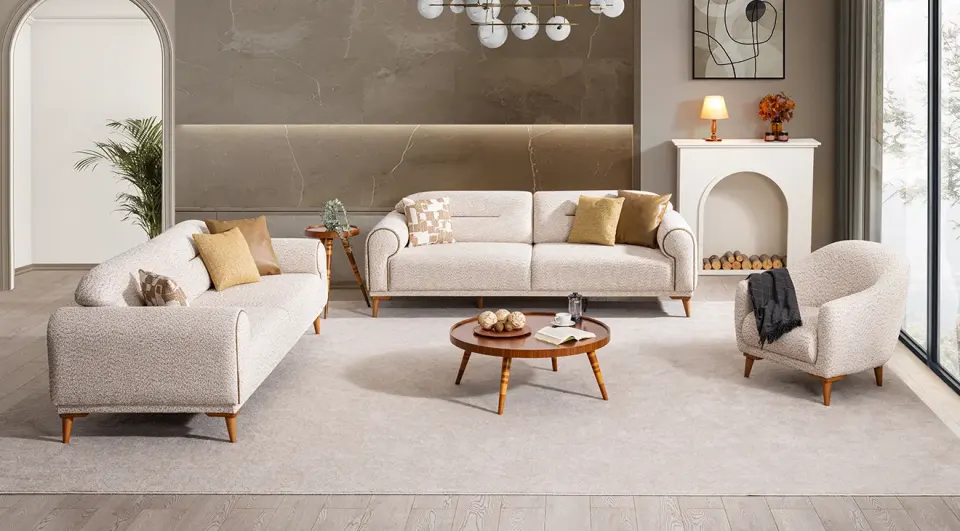 Milas Wooden Leg Sofa Set