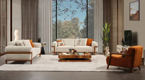 Deniz Wooden Leg Sofa Set