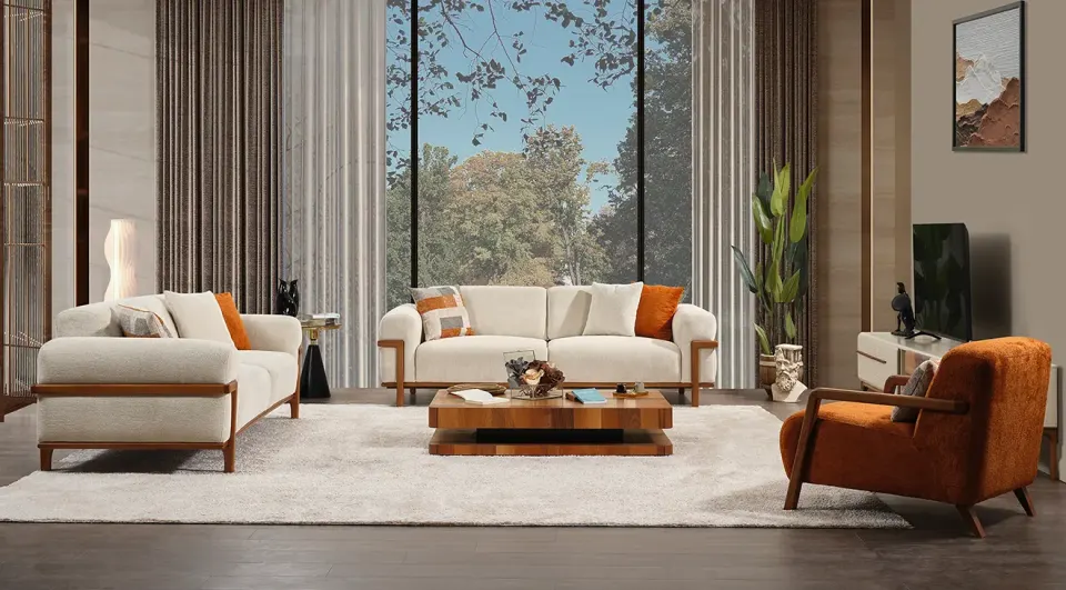 Deniz Wooden Leg Sofa Set