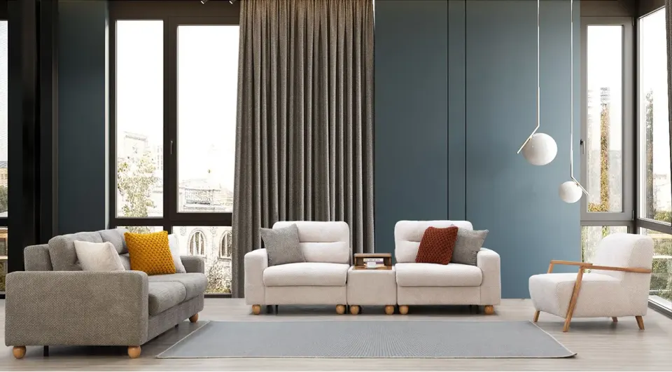 Gloria Wooden Legs Sofa Set