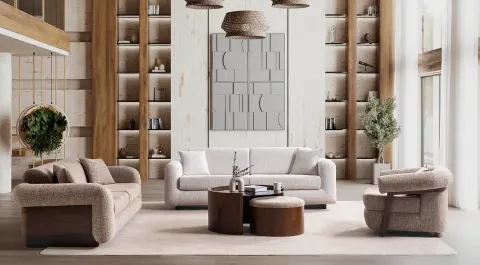 Damla Wooden Leg Modern Sofa Set