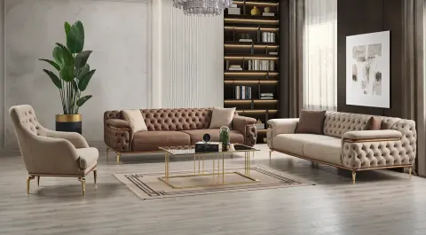Madrid Gold Metal Leg Sofa Set