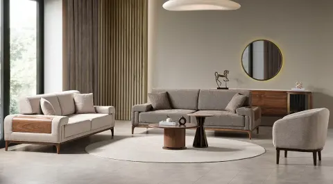 Perla Wooden Leg Sofa Set