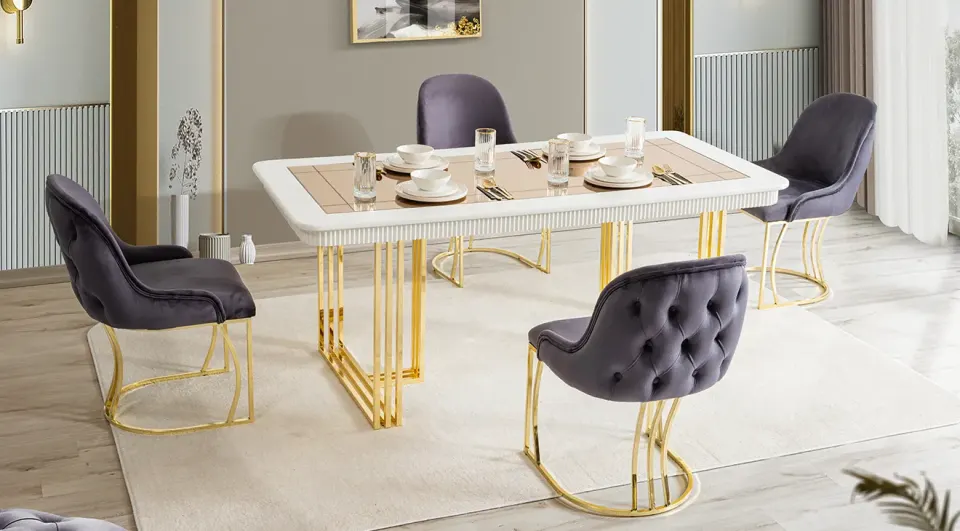 Bugatti Gold Metal Leg Dining Table
