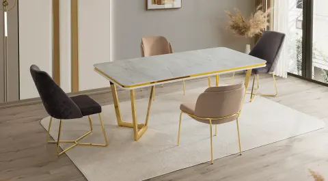 Zeus Gold Metal Legged Dining Table