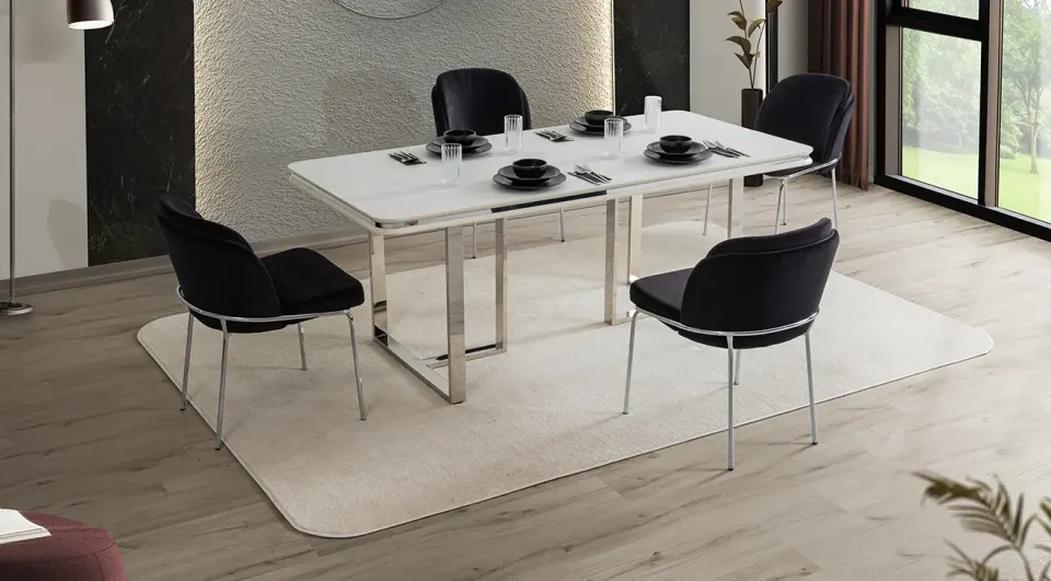 Meric Silver Metal Legged Dining Table
