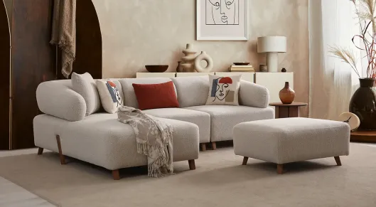 İlyora Ahşap Ayaklı Mini Köşe Koltuk Takımı