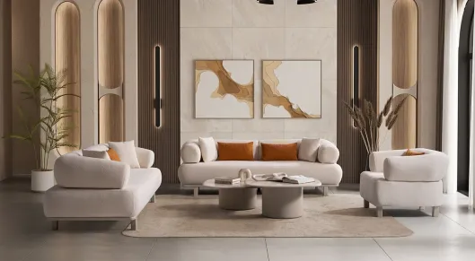 Latte Modern Sofa Set with Bed
