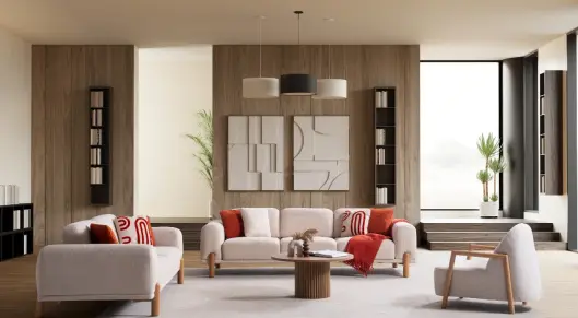 Sofa Ahşap Ayaklı Modern Koltuk Takımı