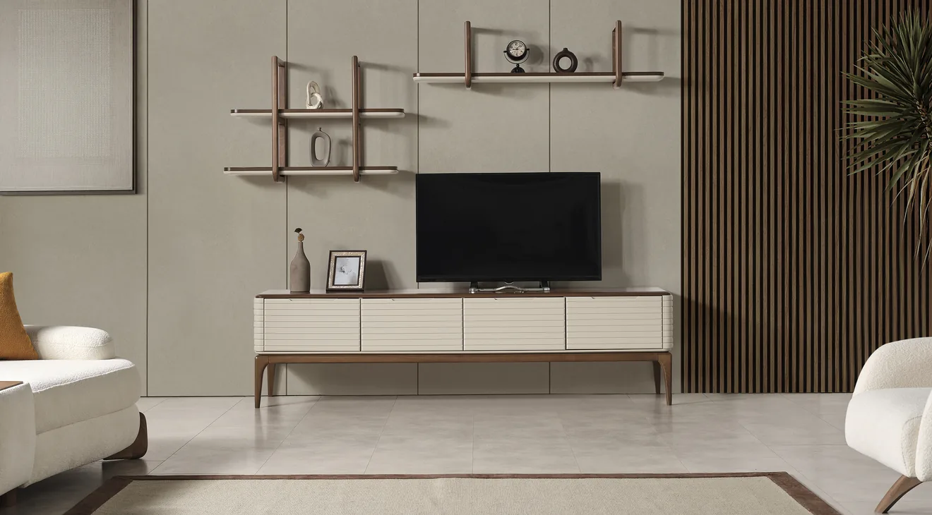 Zümrüt Ahşap Ayaklı Tv Ünitesi
