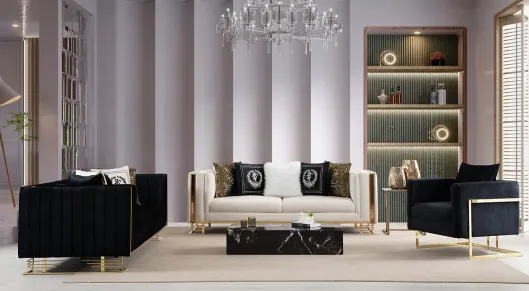 Maxxa Gold Metal Leg Luxury Sofa Set
