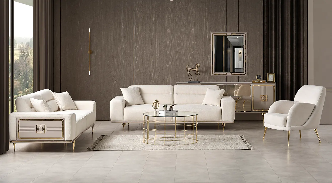 Nesta Gold Metal Leg Sofa Set
