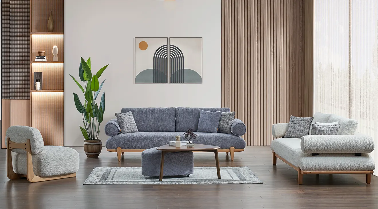 New Aura Wooden Leg Sofa Set