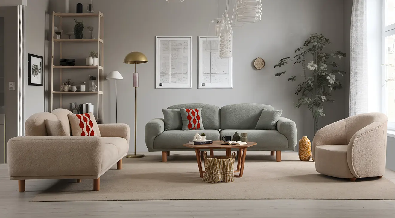 Muya Wooden Legs Sofa Set