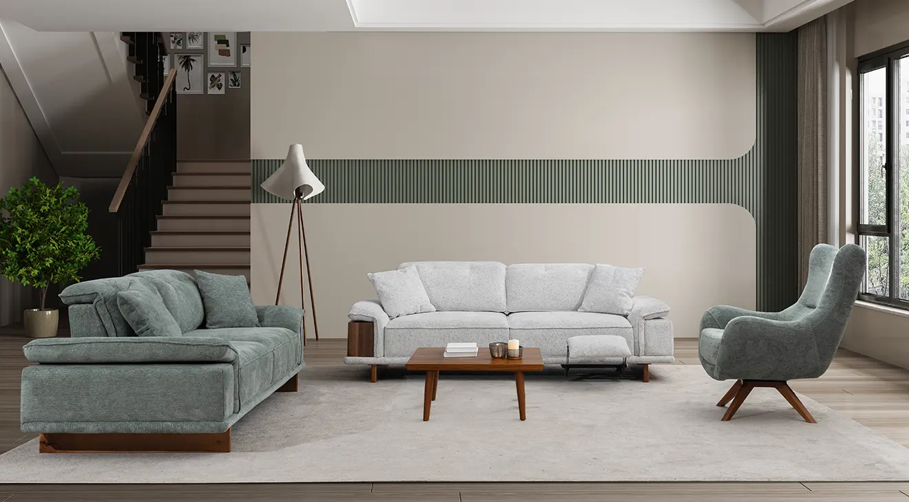 Bugatti Wooden Legs Sofa Set