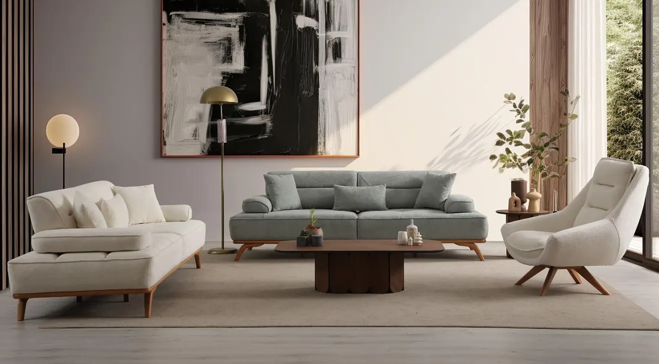 Milano Wooden Leg Bed Modern Sofa Set