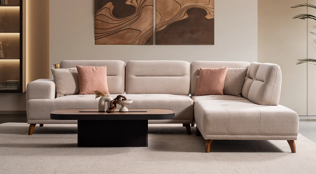 Prada Wooden Legs Corner Sofa Set