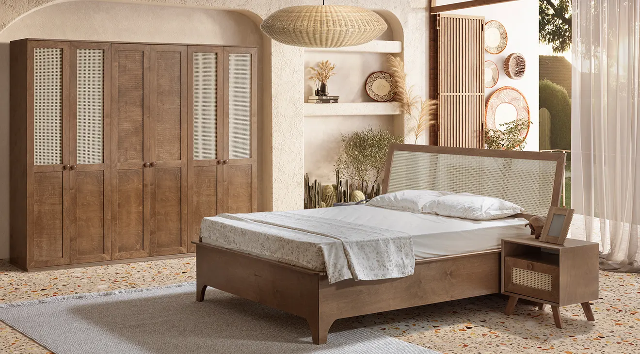 Valeria Walnut Shutters Bedroom Set