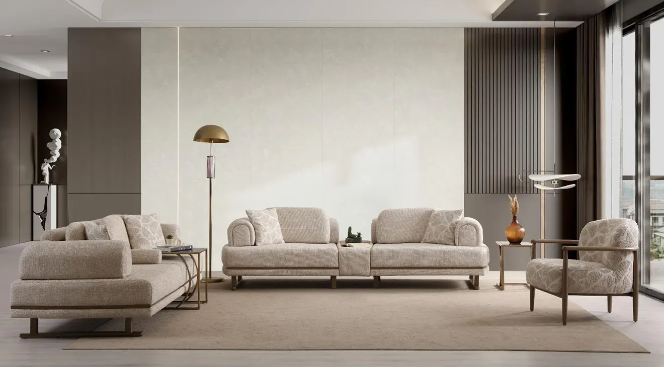 Bella Modern Metal Leg Sofa Set