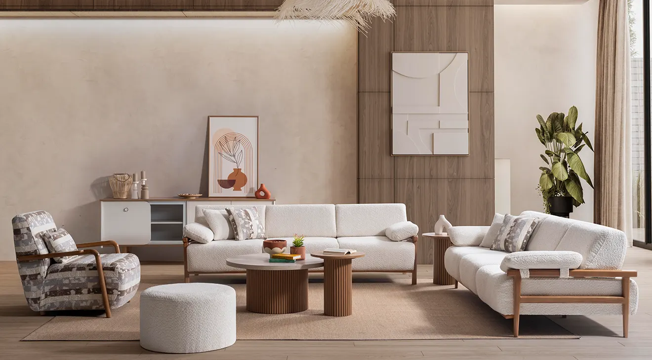 Virgin Wooden Leg Sofa Set