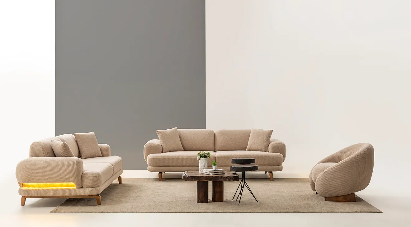 Milan Cappuccino Wooden Leg Sofa Set