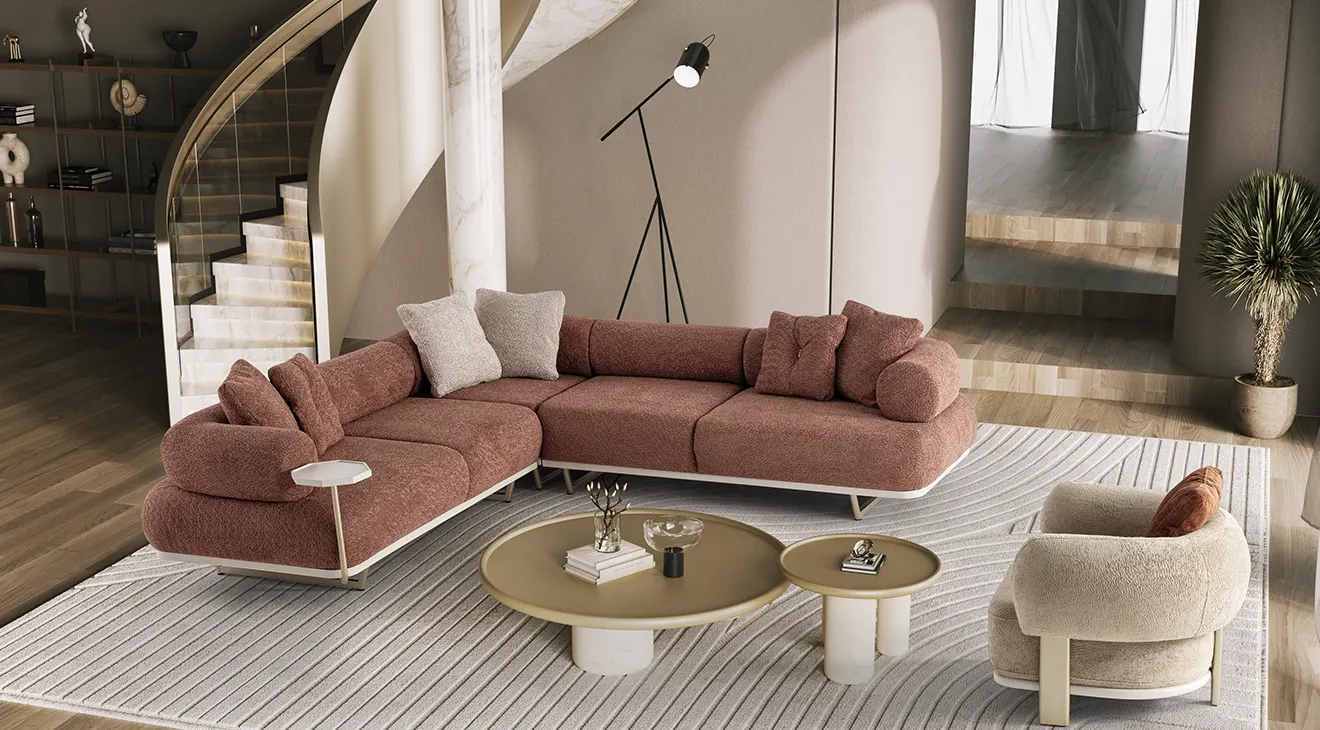 Maserati Metal Leg Corner Sofa Set
