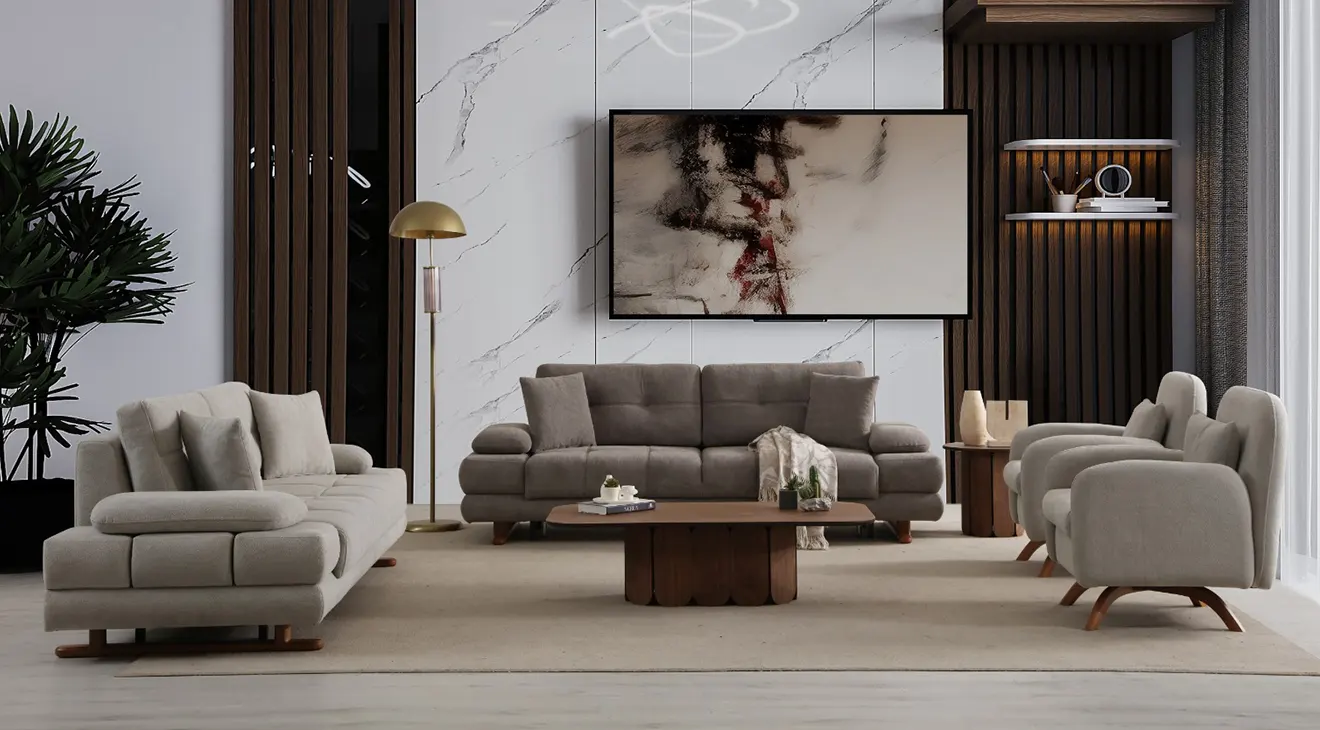 Pera Wooden Leg Sofa Set with Storage Box