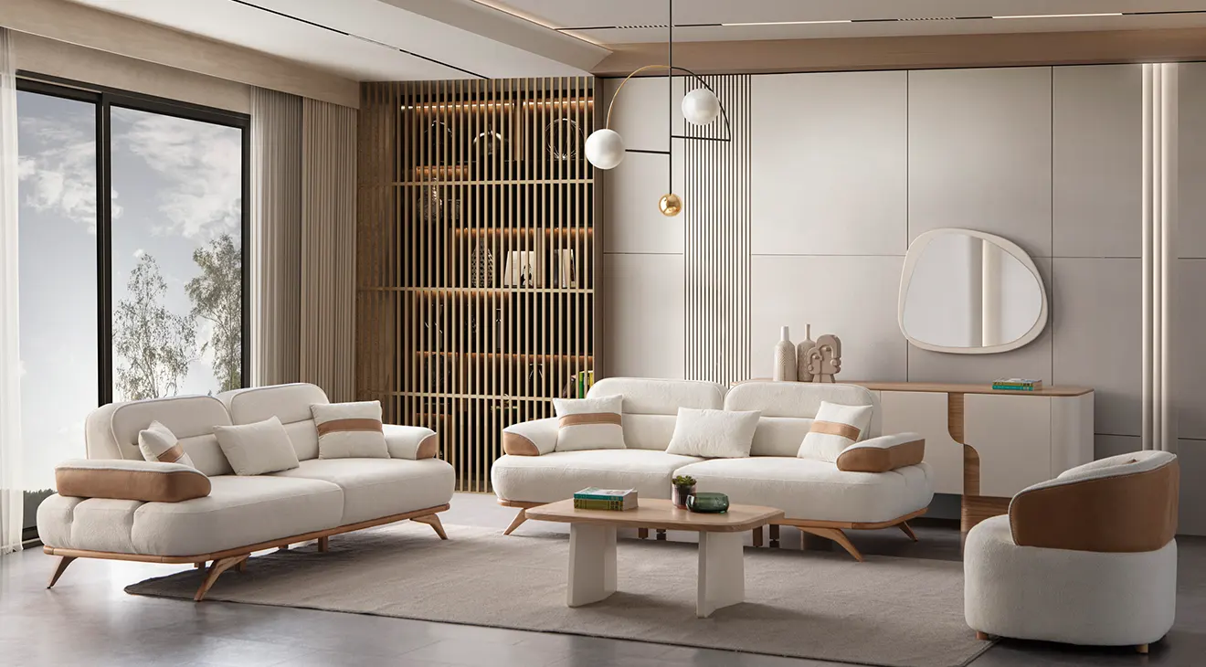 Salda Wooden Leg Sofa Set