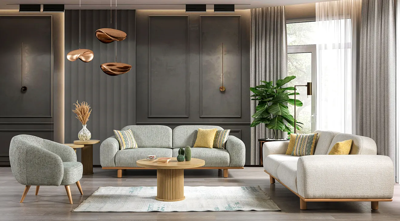 Bohemian Wooden Leg Sofa Set