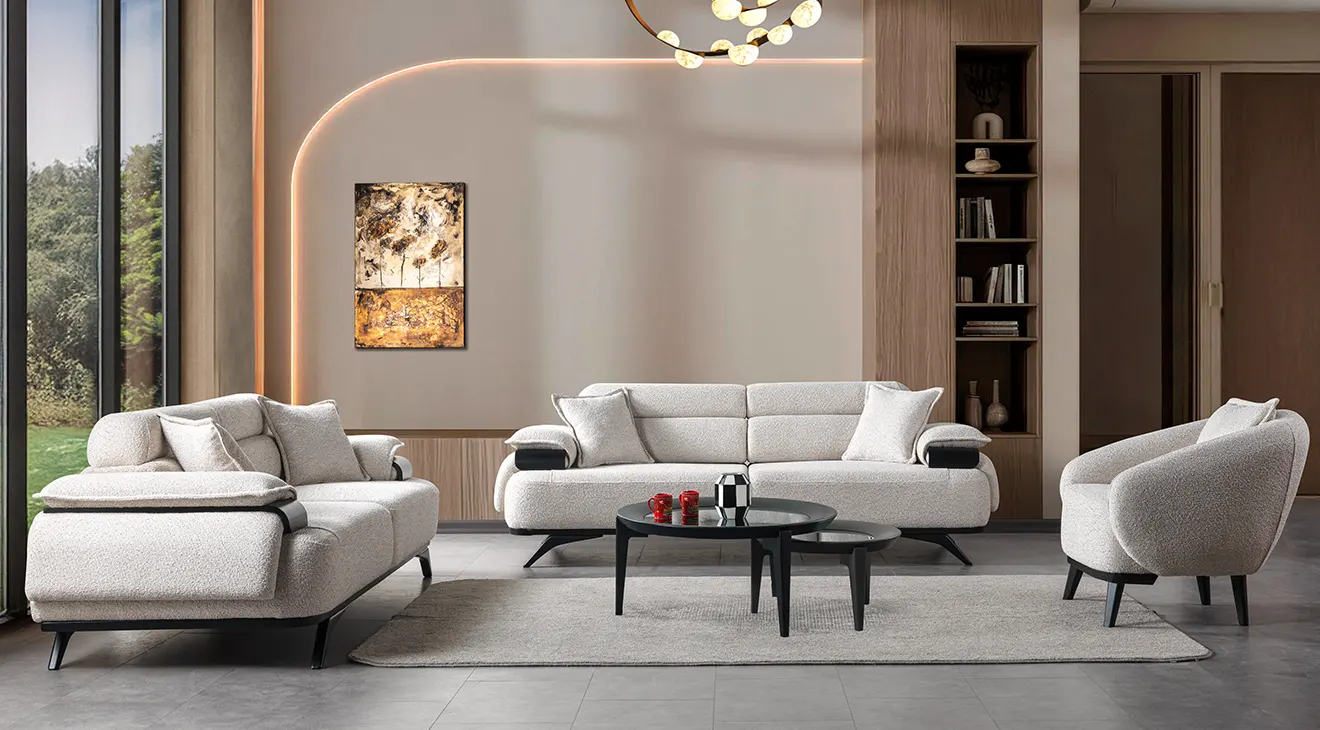 Luna Wooden Leg Modern Sofa Set