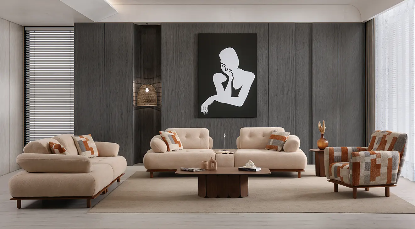 Lois Wooden Leg Modern Sofa Set
