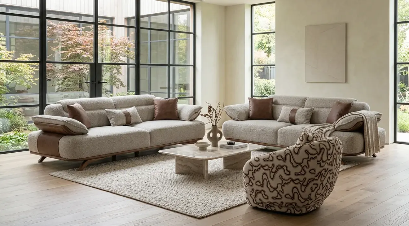 Lotus Wooden Leg Sofa Bed Set