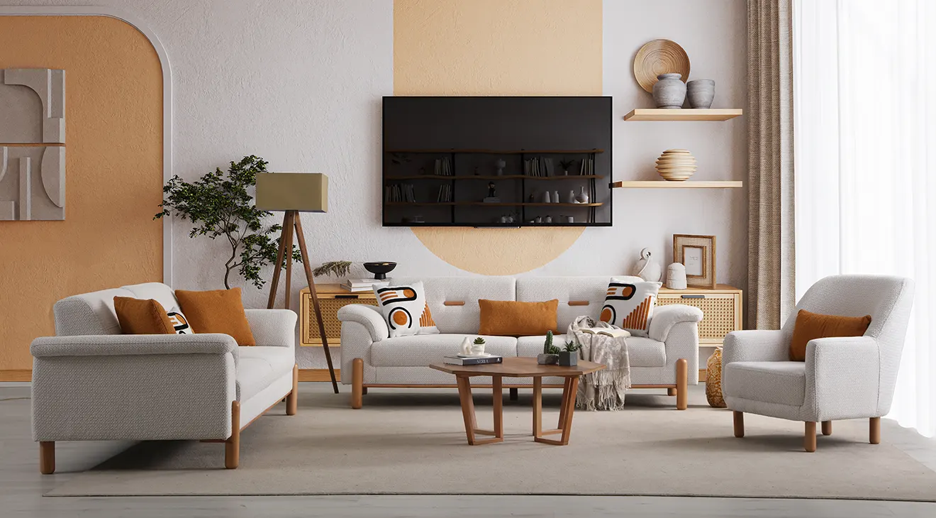 Prague Bohemian Sofa Set with Wooden Legs