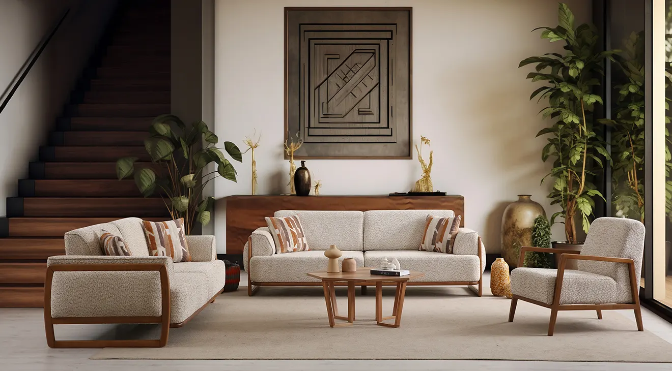 Poyraz Wooden Leg Sofa Bed Set