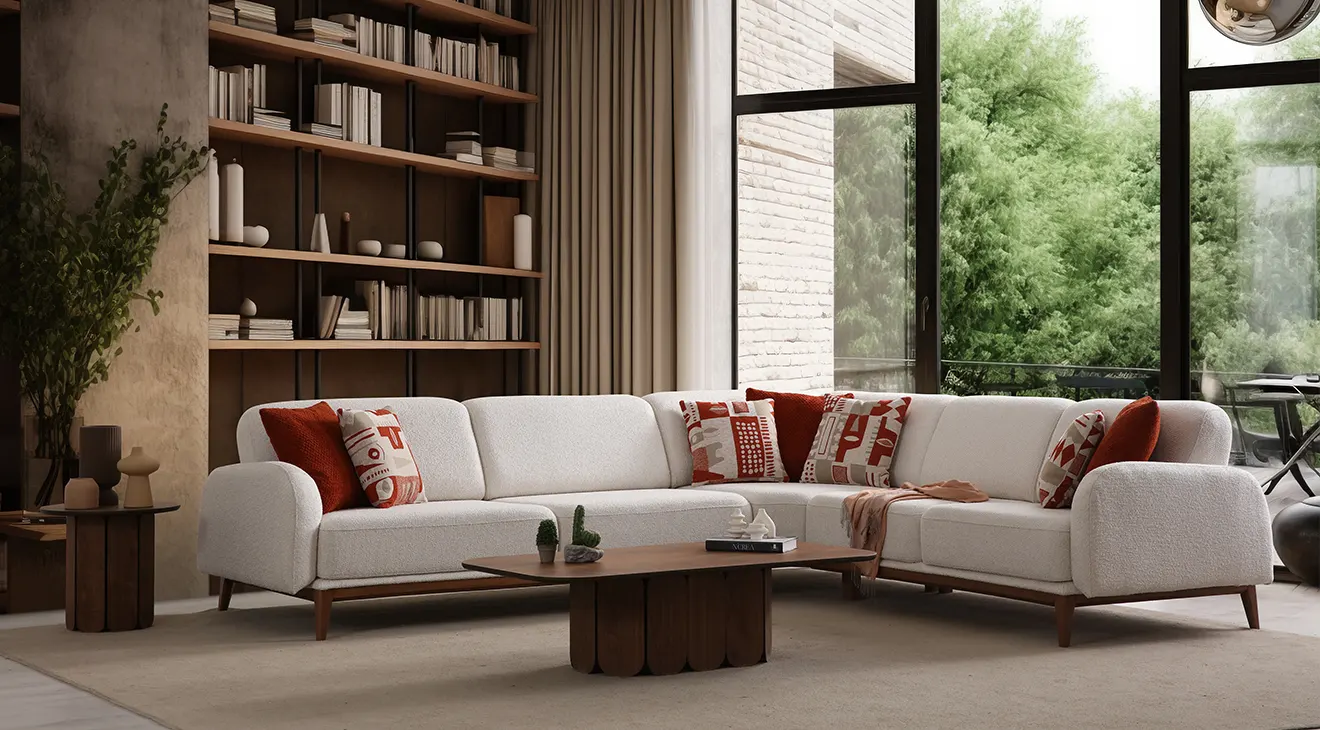 Tetra Wooden Leg Corner Sofa Bed Set