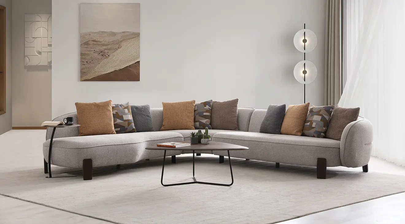 Venus Modern Corner Sofa Set with Wooden Legs
