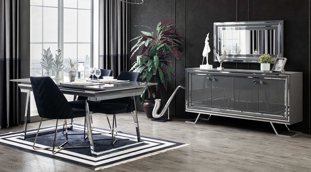 Asos Metal Leg Dining Room Set (Anthracite )