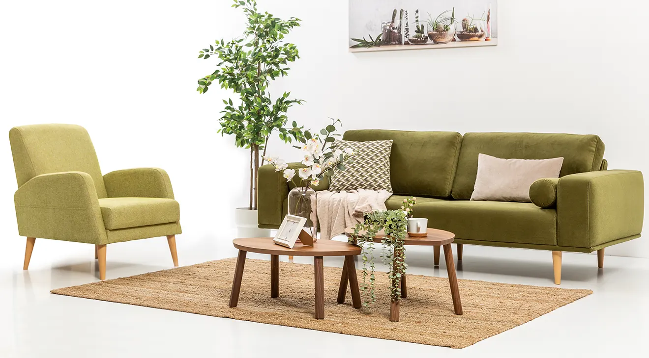 Autumn Green Wooden Leg Sofa Set