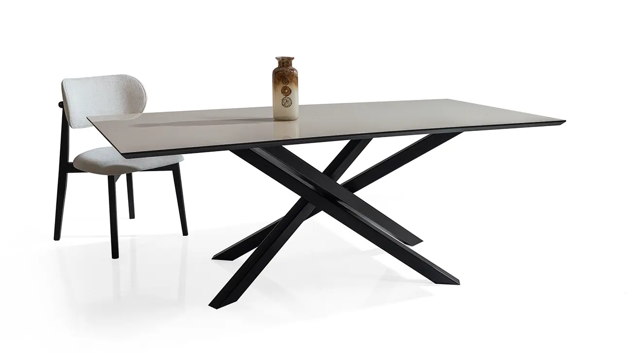 Crossline Metal Leg Dining Table