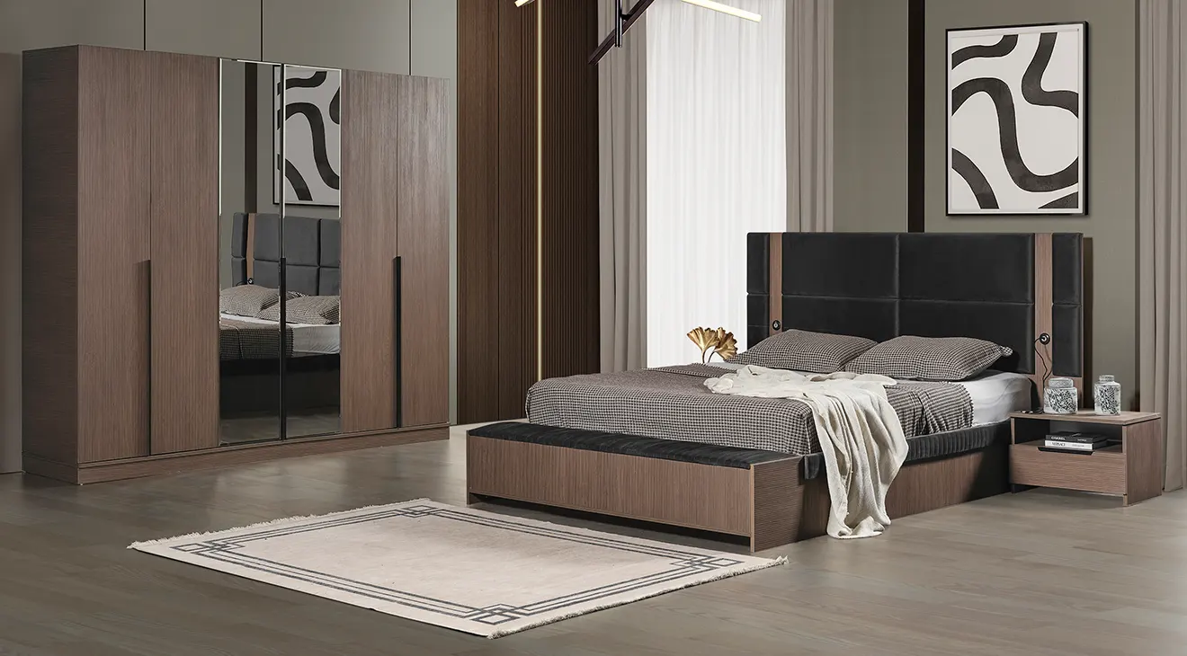 Prada Walnut 6 Door Bedroom Set