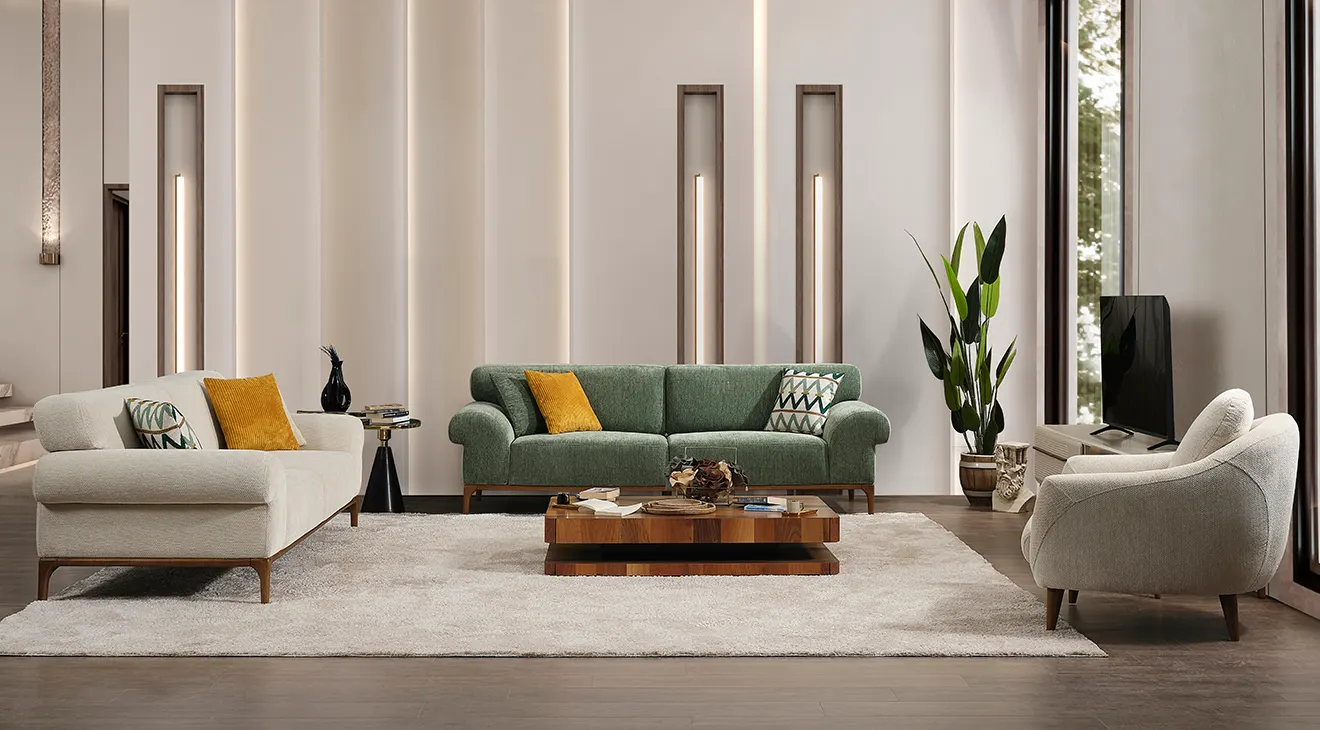 Damla Wooden Leg Sofa Set